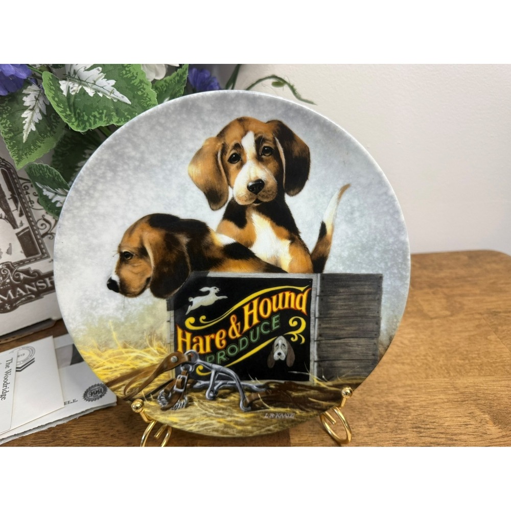 Vintage Knowles Beagle Puppies Boxed In Plate Lynn Kaatz 1991 Box COA Field Pups
